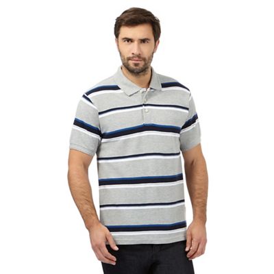 Maine New England Big and tall grey striped print polo shirt